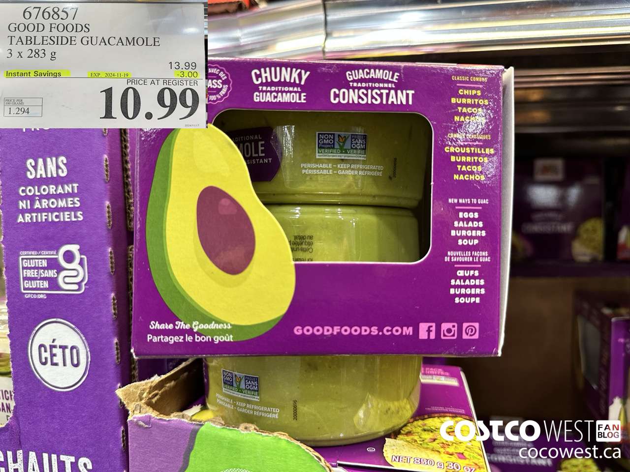 676857 GOOD FOODS TABLESIDE GUACAMOLE 3 x 283 g ($3.00 INSTANT SAVINGS EXPIRES ON 2024-11-19) $10.99