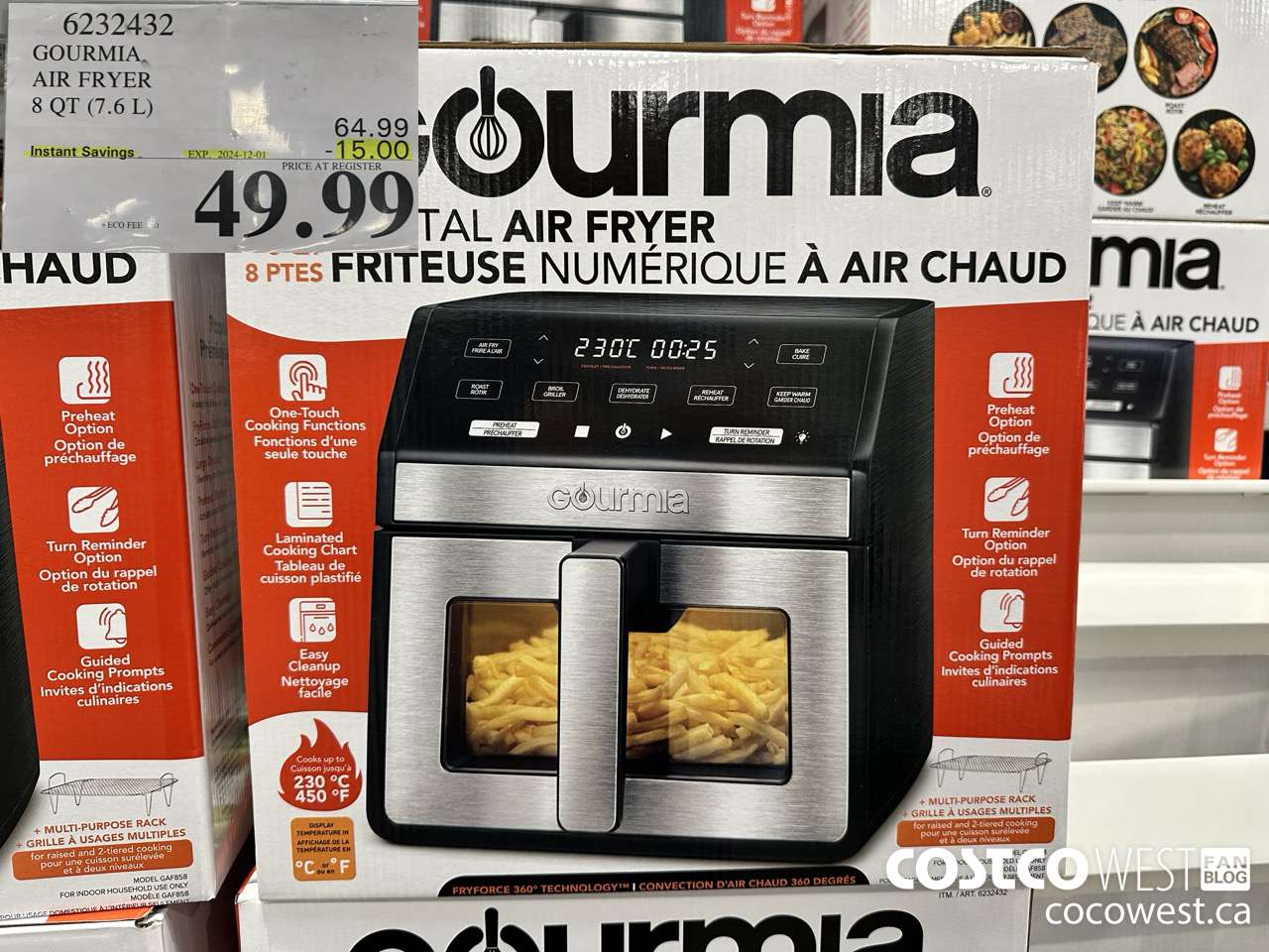 6232432 GOURMIA AIR FRYER 8 QT / 7,6 L ($15.00 INSTANT SAVINGS EXPIRES ON 2024-12-01) $49.99