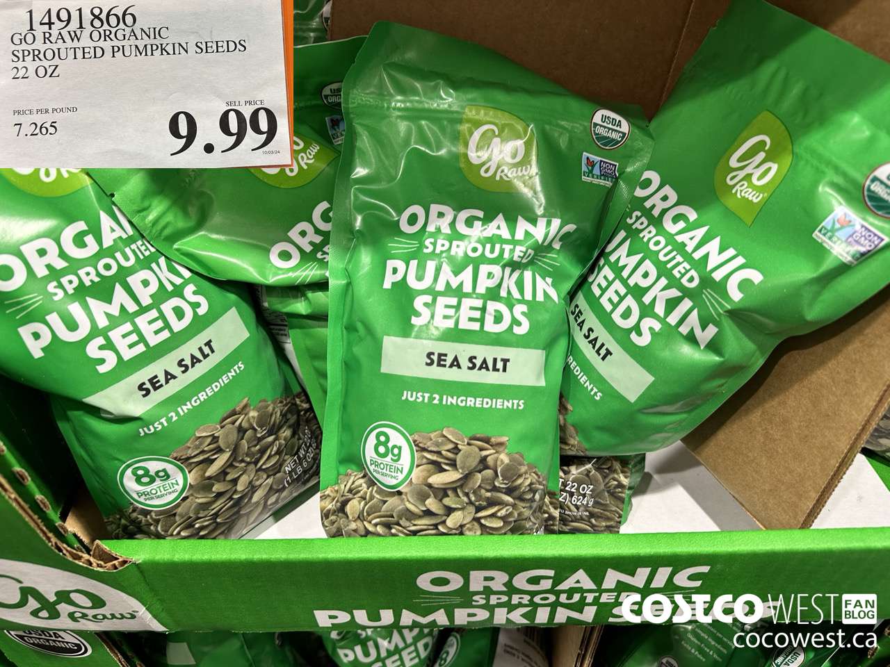 1491866 GO RAW ORGANIC SPROUTED PUMPKIN SEEDS 22 OZ $9.99