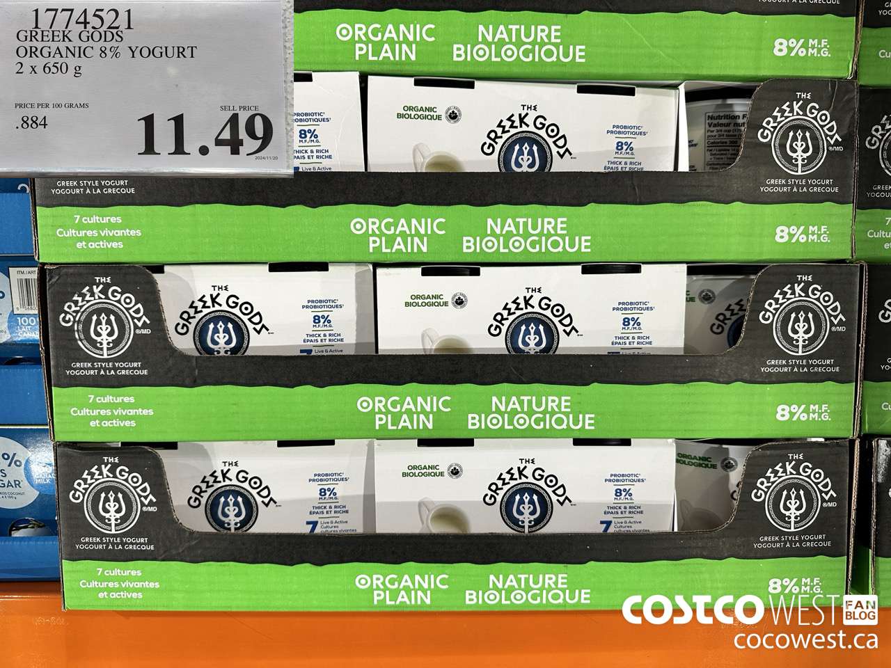1774521 GREEK GODS ORGANIC GREEK YOGURT 2 X 650G $11.49