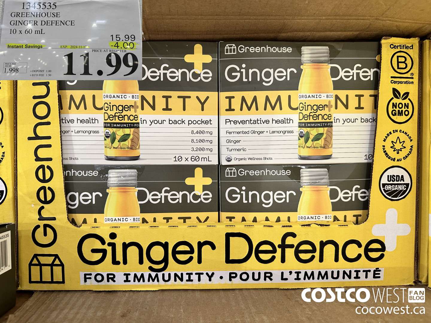 1345535 GREENHOUSE GINGER DEFENCE 10 X 60 ML ($4.00 INSTANT SAVINGS EXPIRES ON 2024-11-17) $11.99