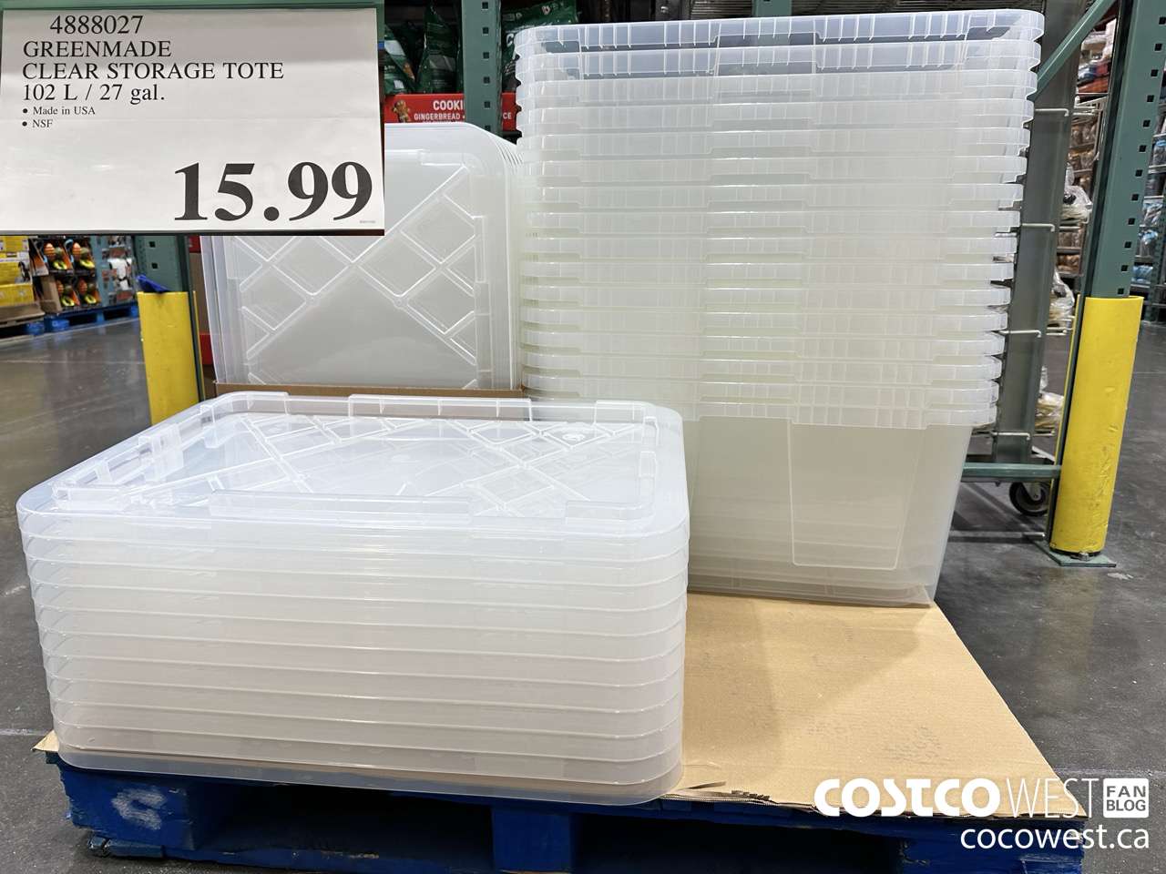 4888027 GREENMADE CLEAR STORAGE TOTE 102 L / 27G $15.99