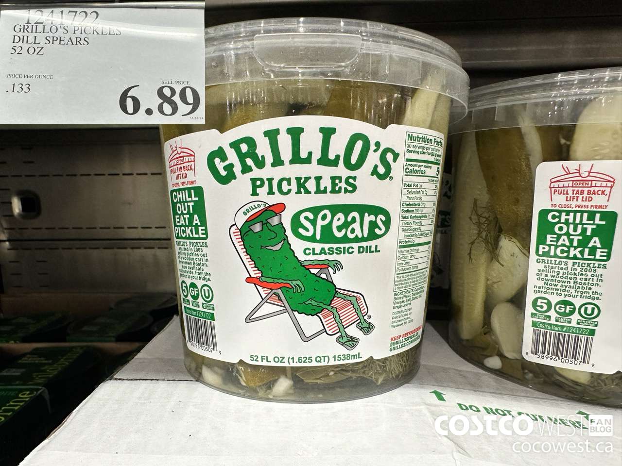1241722 GRILLO'S PICKLES DILL SPEARS 52 OZ $6.89