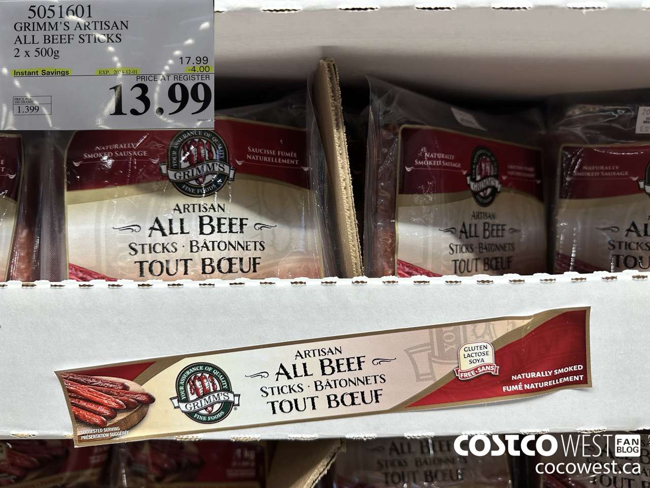 5051601 GRIMM'S ARTISAN ALL BEEF STICKS 2 x 500g ($4.00 INSTANT SAVINGS EXPIRES ON 2024-12-01) $13.99