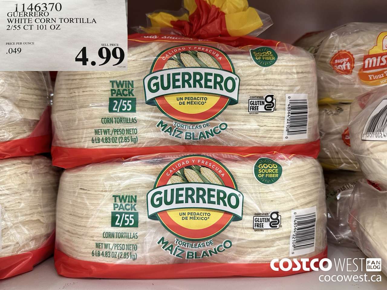 1146370 GUERRERO WHITE CORN TORTILLA 2/55 CT 101 OZ $4.99