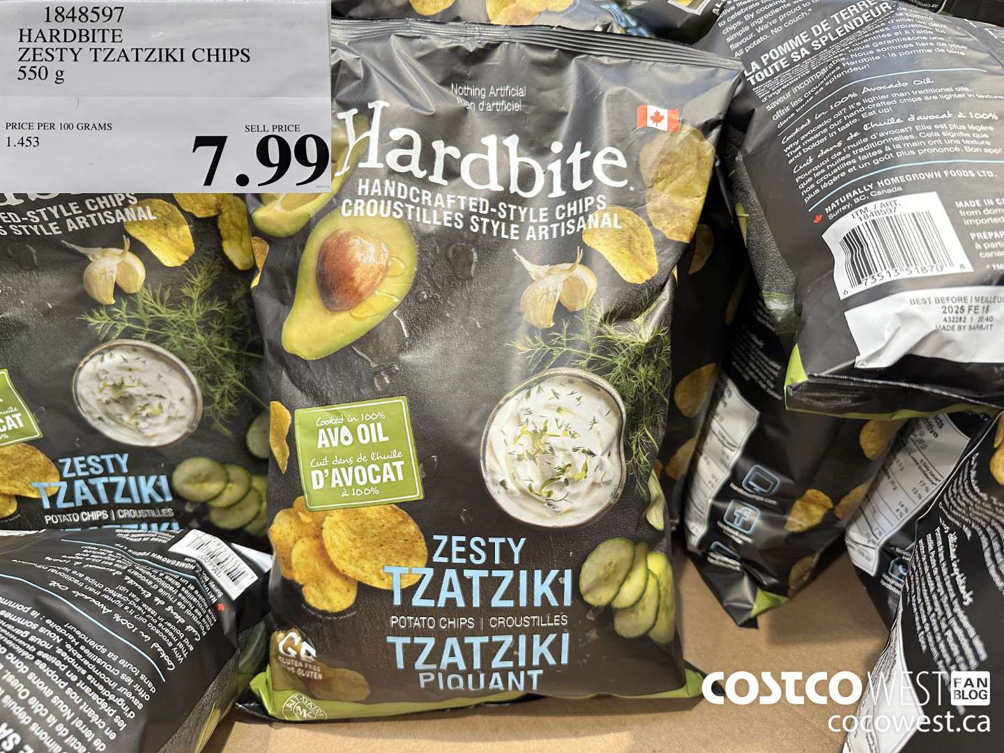 1848597 HARDBITE ZESTY TZATZIKI CHIPS 550 g $7.99