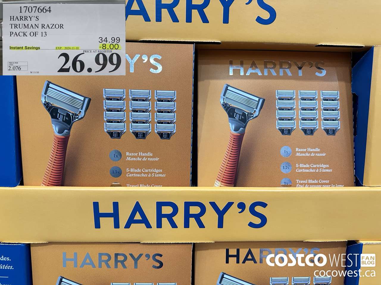 1707664 HARRY'S TRUMAN TRUMAN WET SHAVE RAZOR 13 CARTS + BLADE COVER ($8.00 INSTANT SAVINGS EXPIRES ON 2024-11-10) $26.99