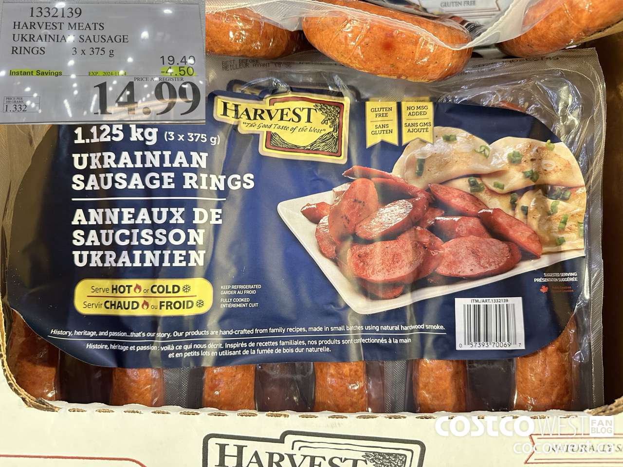1332139 HARVEST MEATS UKRAINIAN SAUSAGE RINGS 3 x 375g ($4.50 INSTANT SAVINGS EXPIRES ON 2024-11-24) $14.99