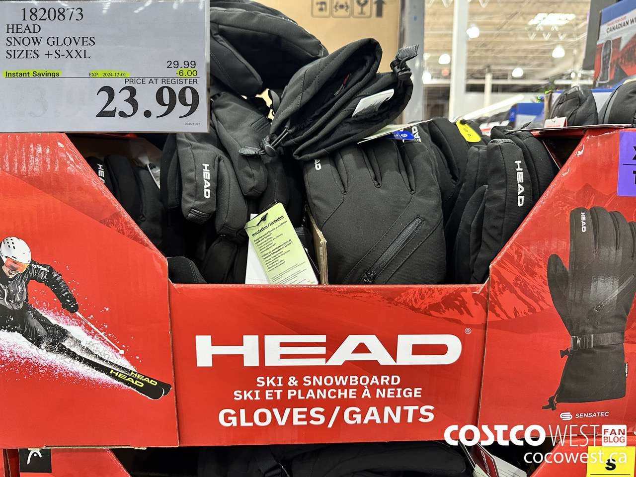 1820873 HEAD SNOW GLOVES SIZES S-XXL ($6.00 INSTANT SAVINGS EXPIRES ON 2024-12-01) $23.99