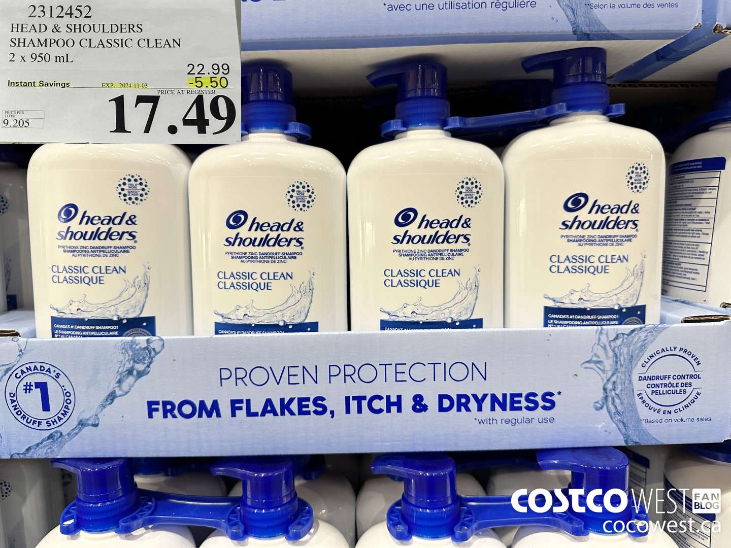 2312452 HEAD & SHOULDERS SHAMPOO CLASSIC CLEAN 2 X 950 ML ($5.50 INSTANT SAVINGS EXPIRES ON 2024-11-03) $17.49