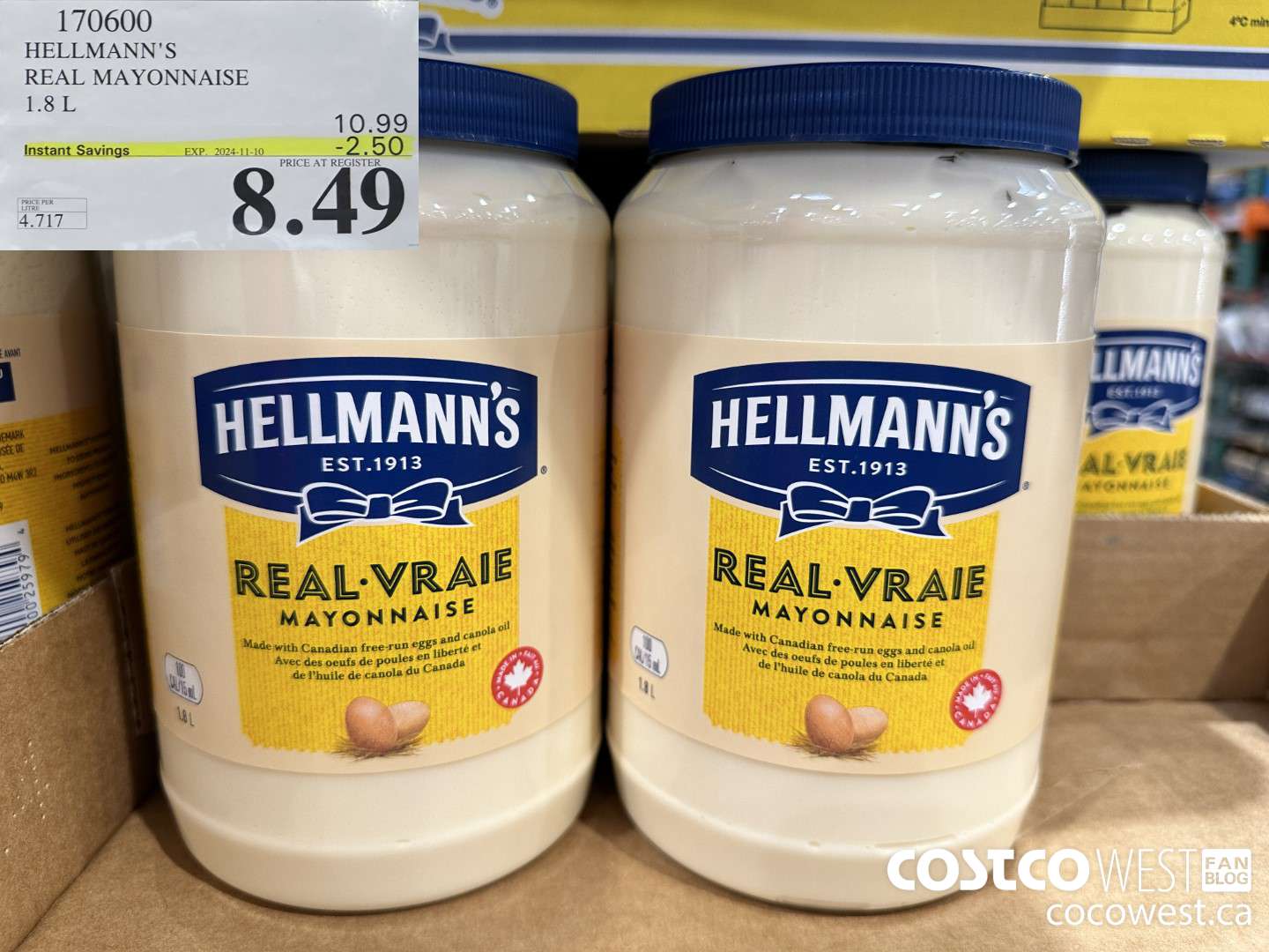 170600 HELLMANN'S REGULAR MAYONNAISE 1.8 L ($2.50 INSTANT SAVINGS EXPIRES ON 2024-11-10) $8.49