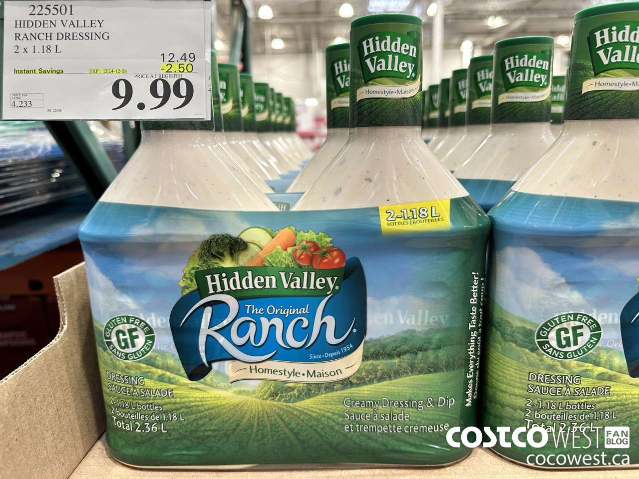 225501 HIDDEN VALLEY RANCH DRESSING 2 x 1.18 L ($2.50 INSTANT SAVINGS EXPIRES ON 2024-12-08) $9.99