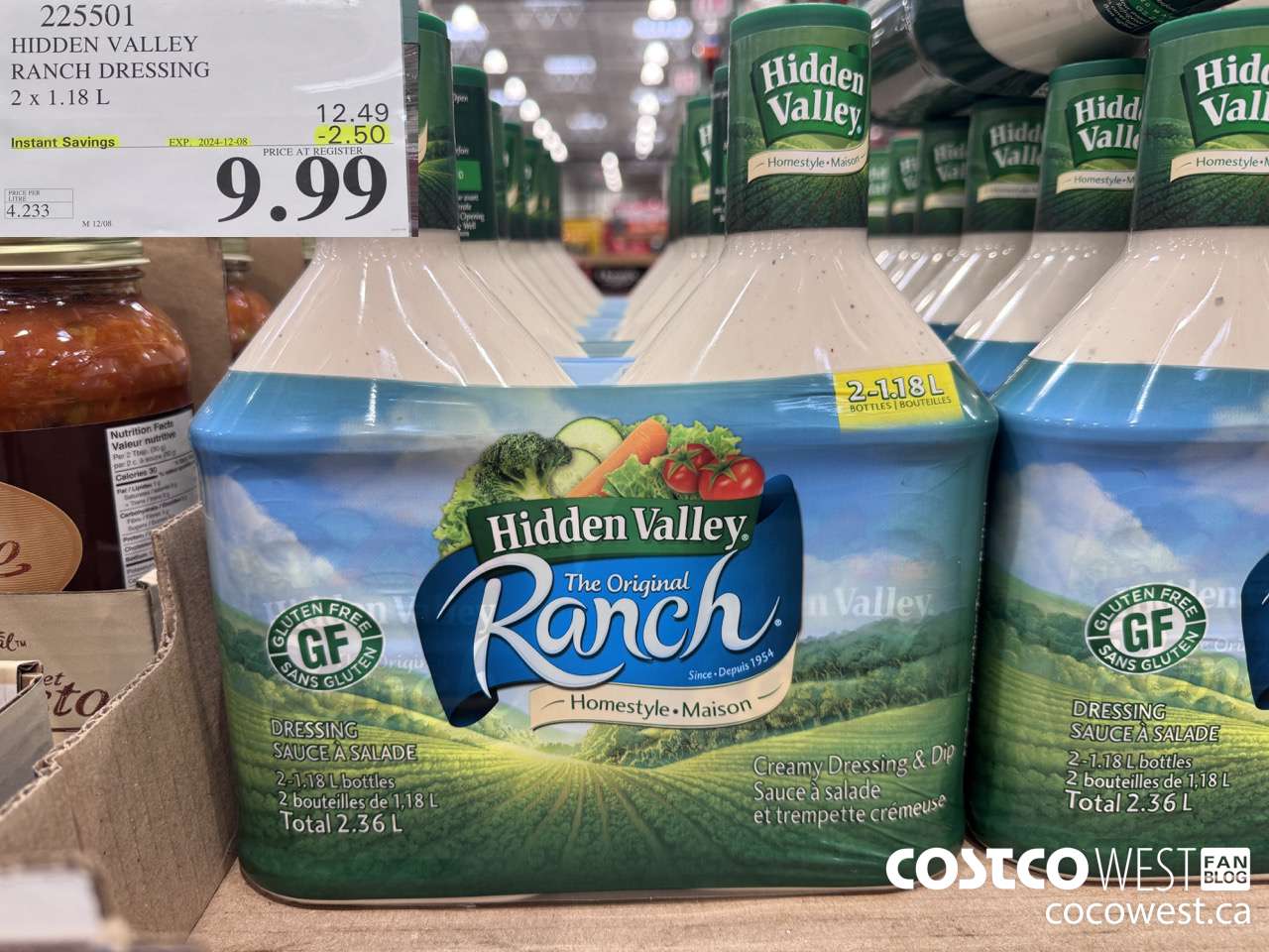 225501 HIDDEN VALLEY RANCH DRESSING 2 x 1.18 L ($2.50 INSTANT SAVINGS EXPIRES ON 2024-12-08) $9.99