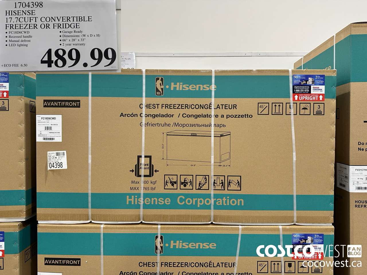 1704398 HISENSE 17.7CUFT CONVERTIBLE FREEZER OR FRIDGE $489.99