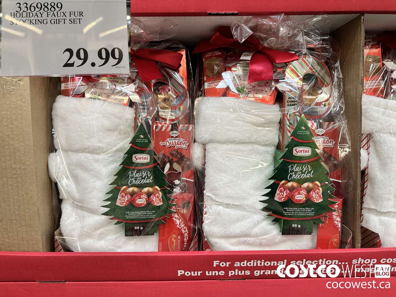 3369889 HOLIDAY FAUX FUR STOCKING GIFT SET $29.99