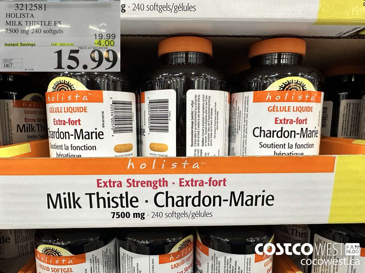 3212581 HOLISTA MILK THISTLE ES 250 mg 240 softgels ($4.00 INSTANT SAVINGS EXPIRES ON 2024-12-22) $15.99