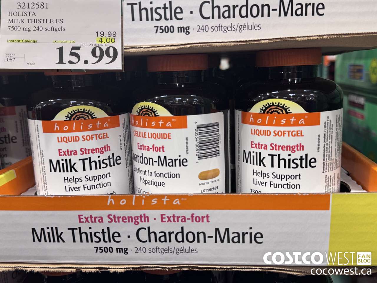 3212581 HOLISTA MILK THISTLE ES 250 mg 240 softgels ($4.00 INSTANT SAVINGS EXPIRES ON 2024-12-22) $15.99