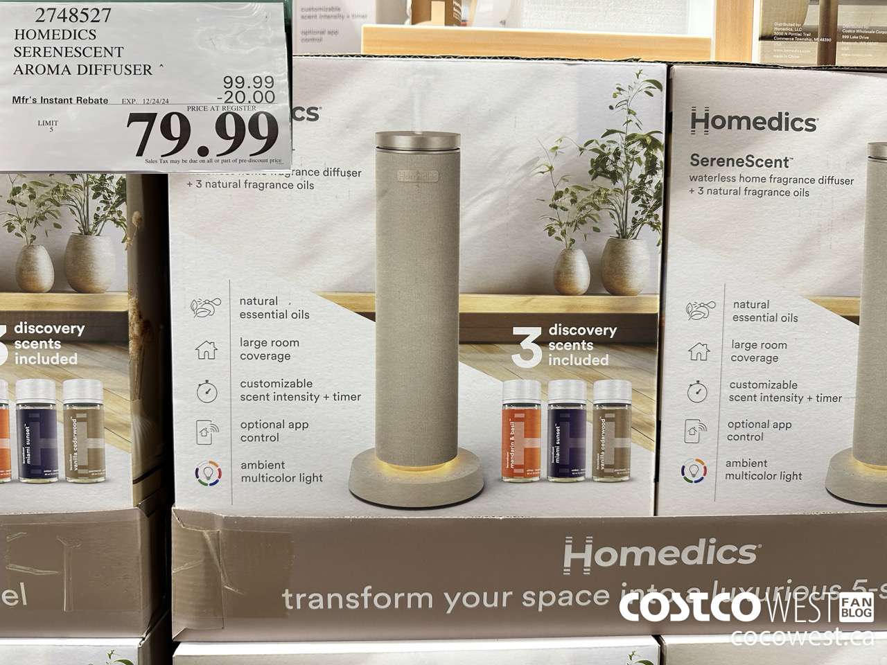 2748527 HOMEDICS SERENESCENT AROMA DIFFUSER ($20.00 INSTANT SAVINGS EXPIRES ON 2024-12-24) $79.99
