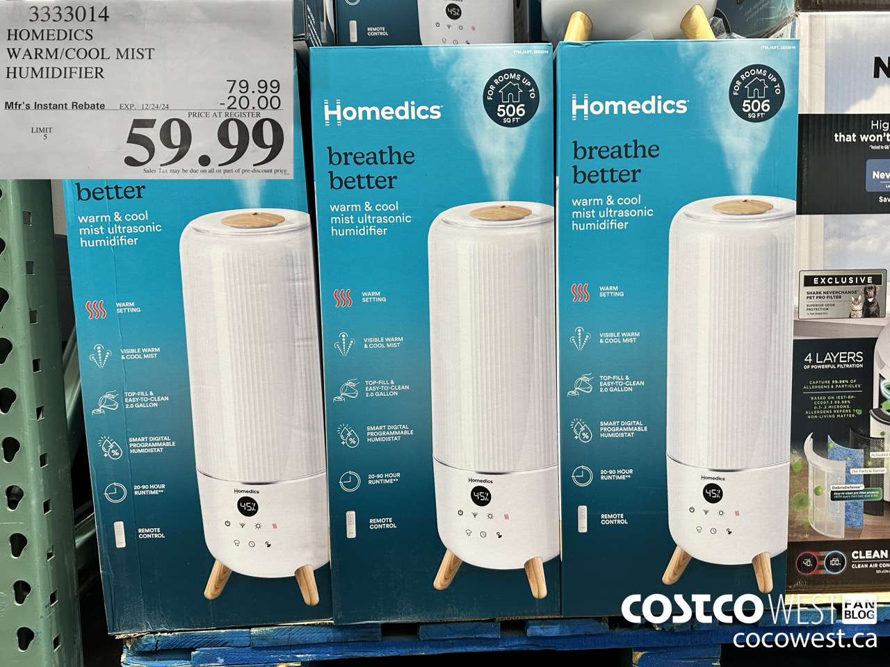 3333014 HOMEDICS WARM/COOL MIST HUMIDIFIER ($20.00 INSTANT SAVINGS EXPIRES ON 2024-12-24) $59.99