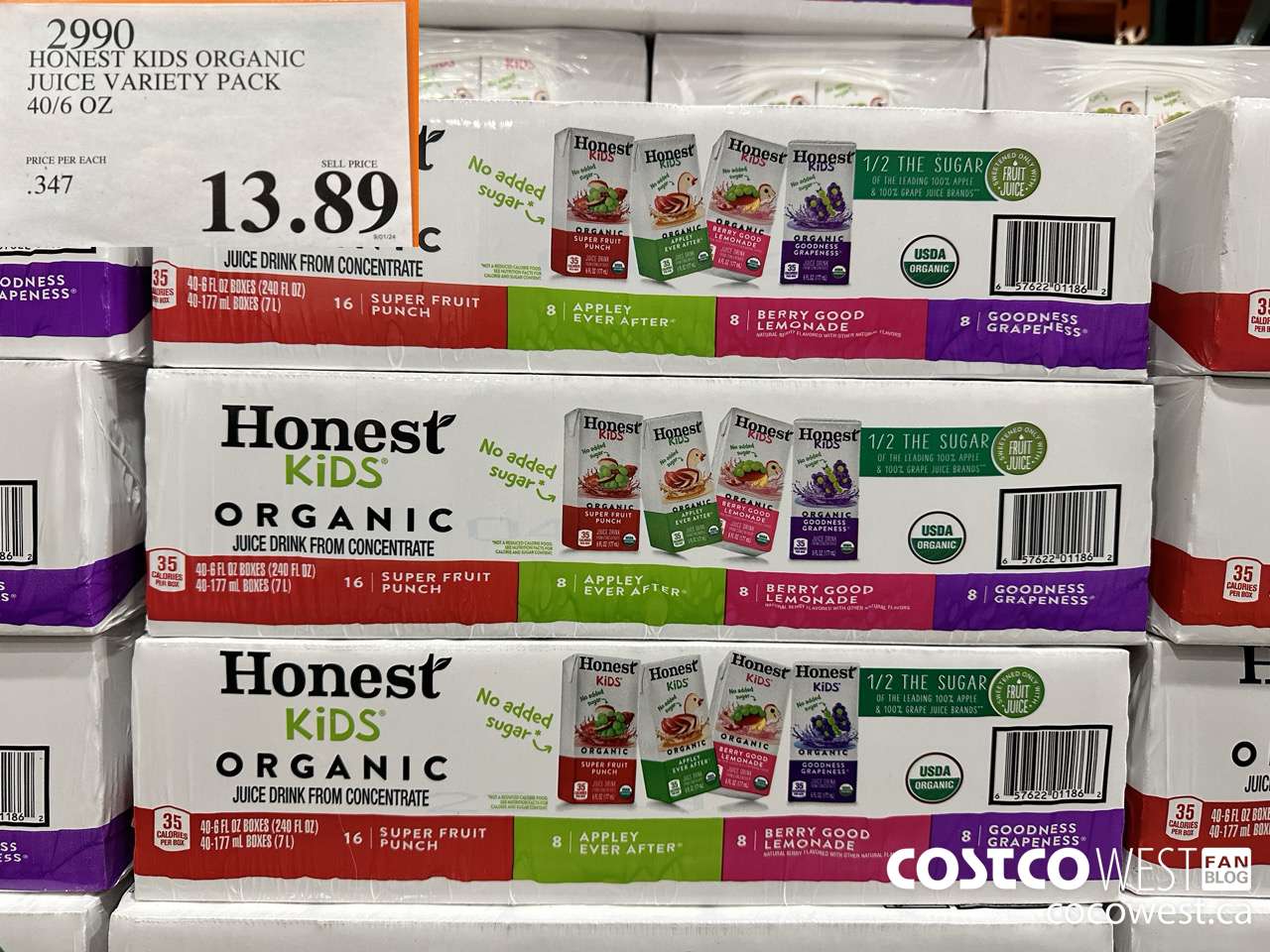2990 HONEST KIDS ORGANIC JUICE VARIETY PACK 40/6 OZ $13.89
