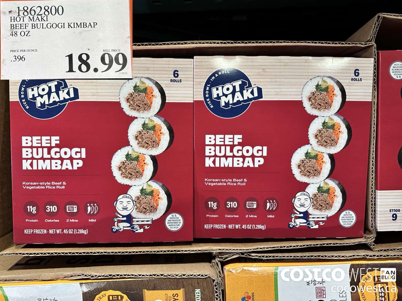 1862800 HOT MAKI BEEF BULGOGI KIMBAP 48 OZ $18.99