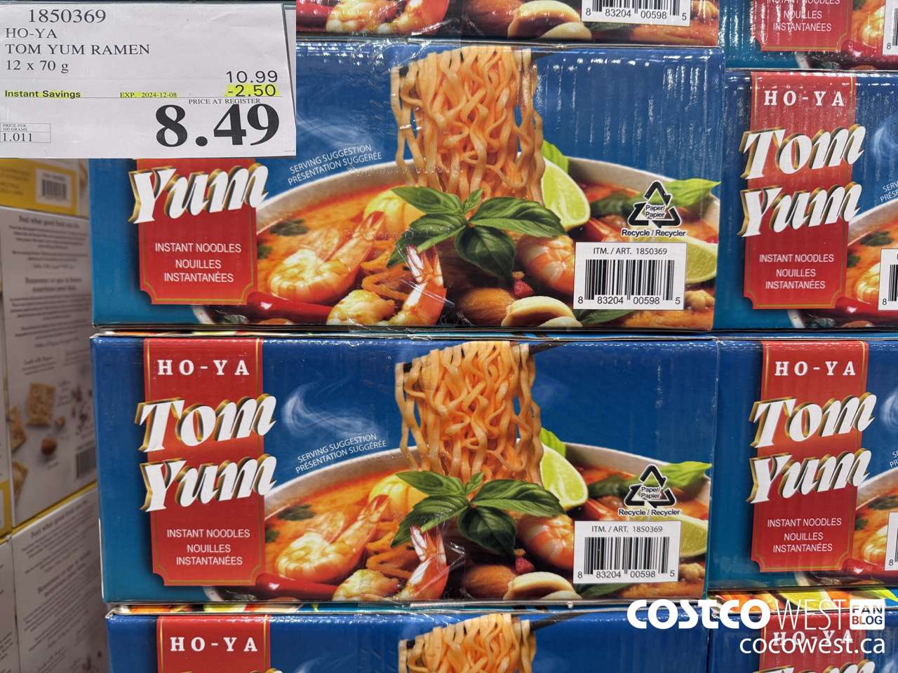 1850369 HO-YA TOM YUM RAMEN 12 X 70G ($2.50 INSTANT SAVINGS EXPIRES ON 2024-12-08) $8.49
