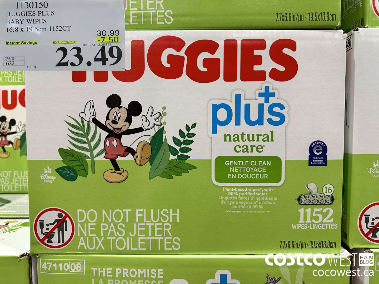 1130150 HUGGIES PLUS BABY WIPES 16.8 X 19.5 CM 1152CT ($7.50 INSTANT SAVINGS EXPIRES ON 2024-11-17) $23.49
