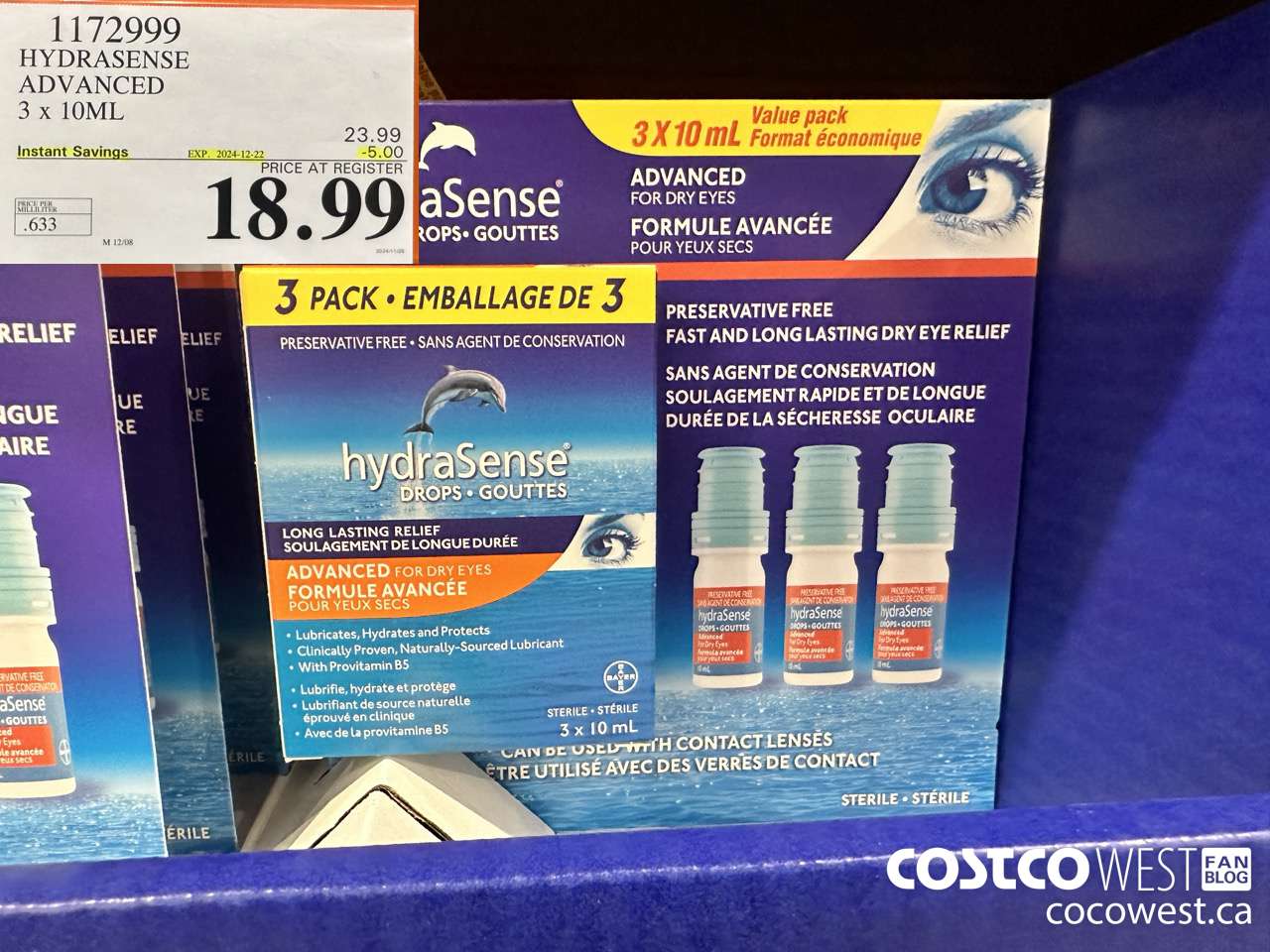 1172999 HYDRASENSE ADVANCED 3 x 10ML ($5.00 INSTANT SAVINGS EXPIRES ON 2024-12-22) $18.99