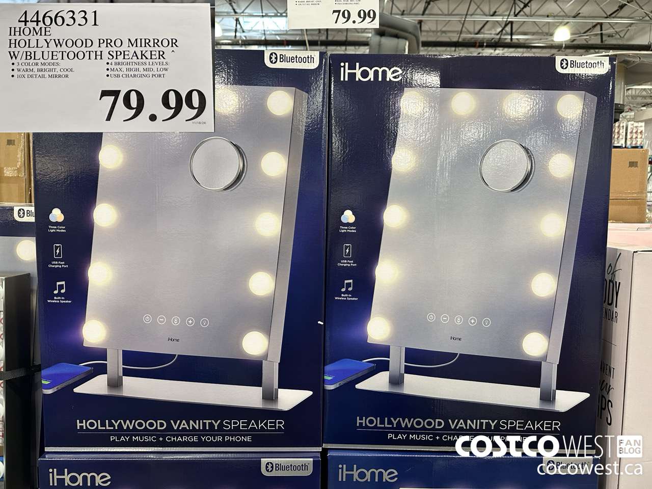 4466331 IHOME HOLLYWOOD PRO MIRROR W/BLUETOOTH SPEAKER $79.99