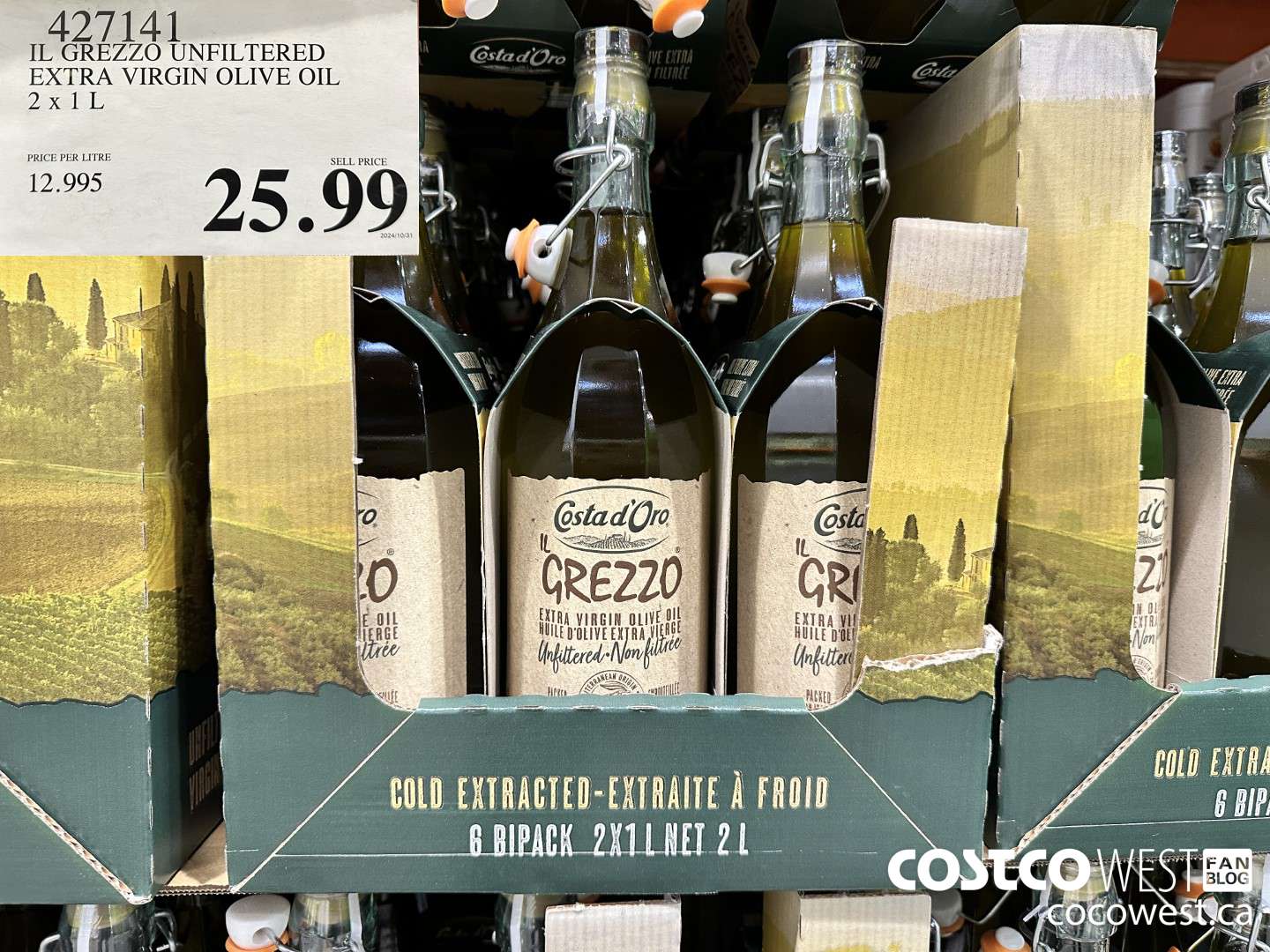 427141 IL GREZZO UNFILTERED OLIVE OIL 2 X 1 L EXTRA VIRGIN $25.99