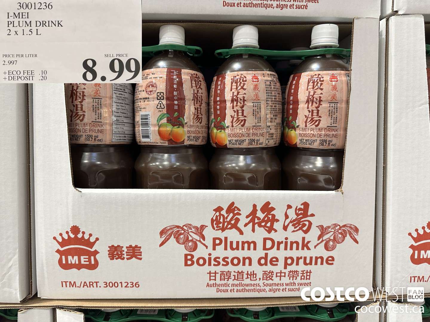 3001236 I-MEI PLUM DRINK 2 X 1.5L $8.99