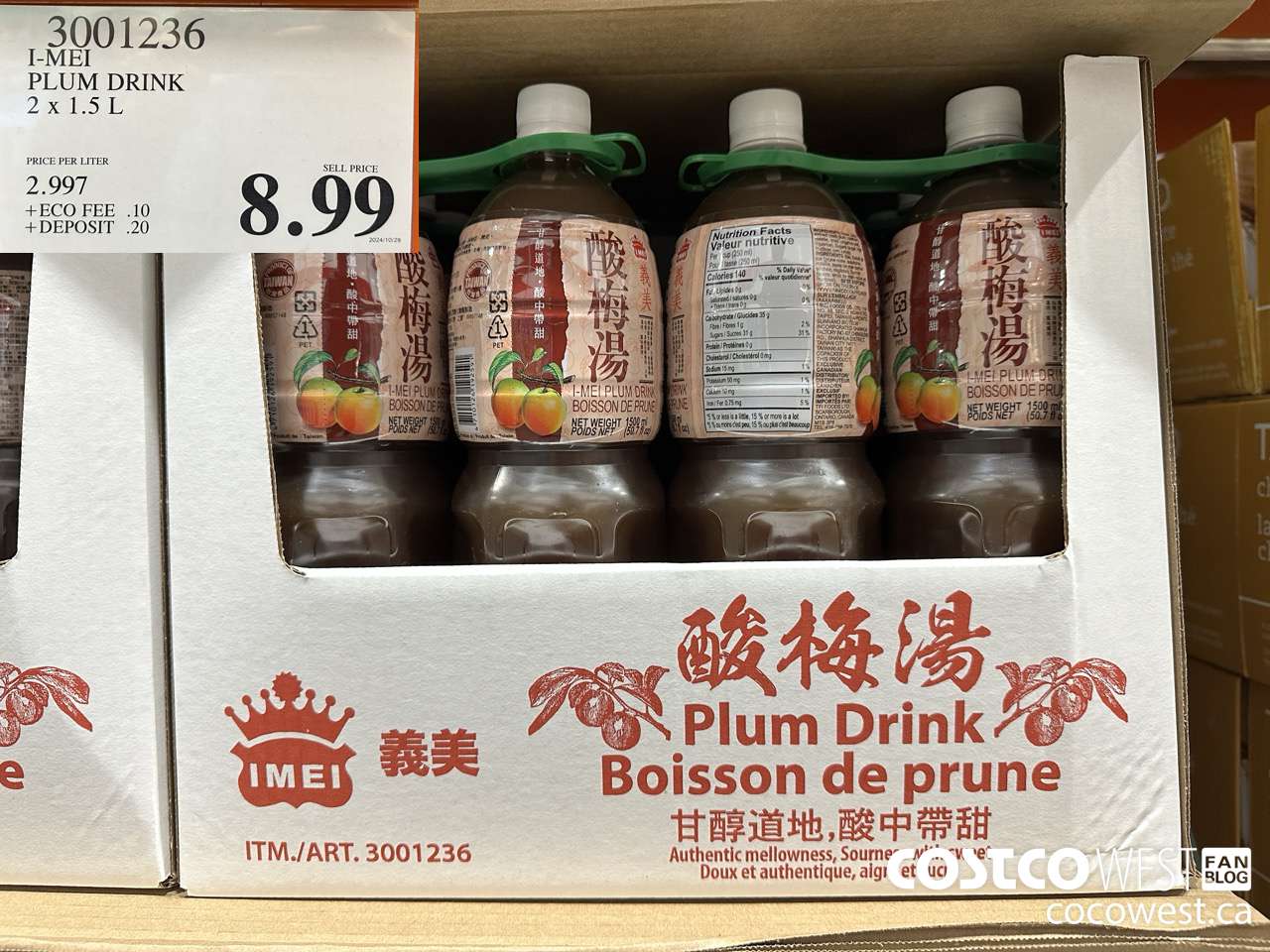 3001236 I-MEI PLUM DRINK 2 X 1.5L $8.99