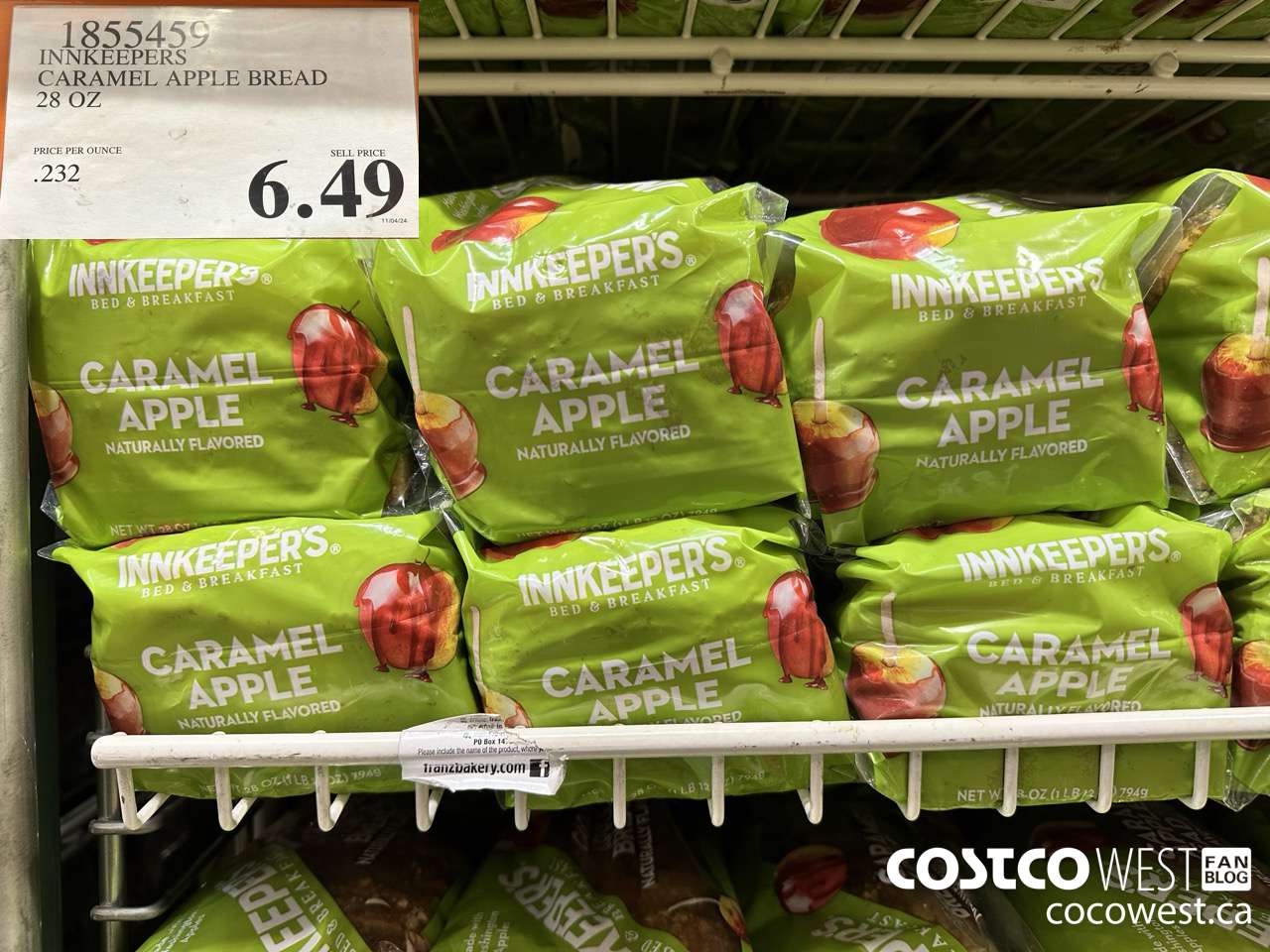 1855459 INNKEEPERS CARAMEL APPLE BREAD 28 OZ $6.49