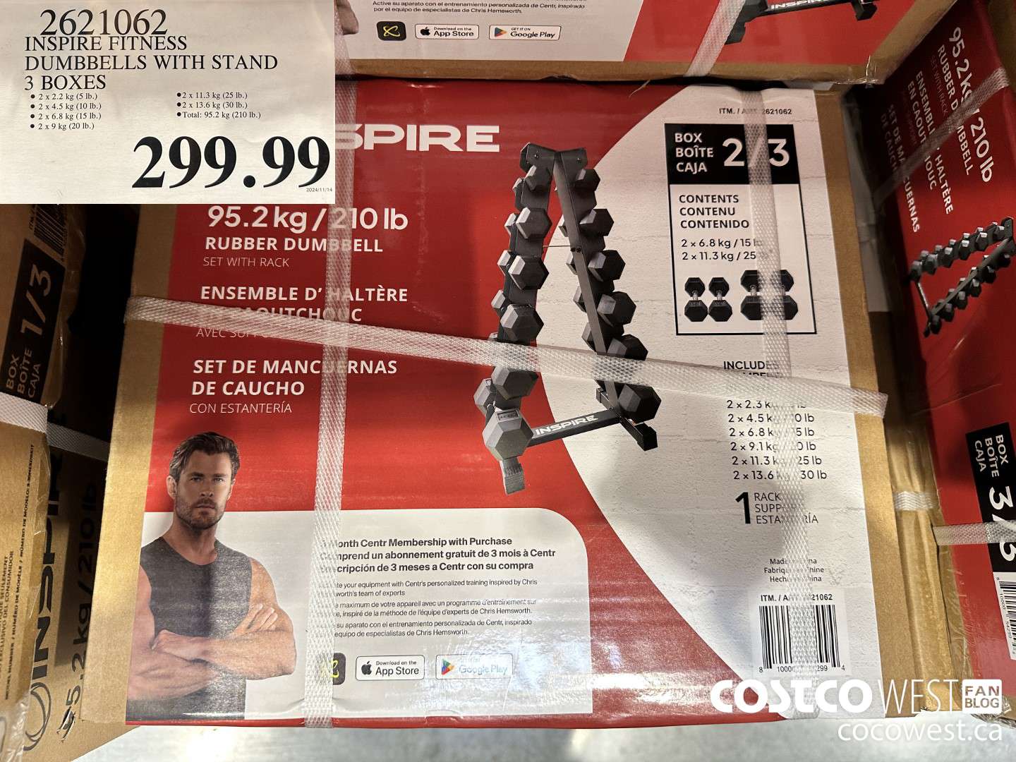 2621062 INSPIRE FITNESS HEX DUMBBELL W/ RACK 3 BOXES $299.99