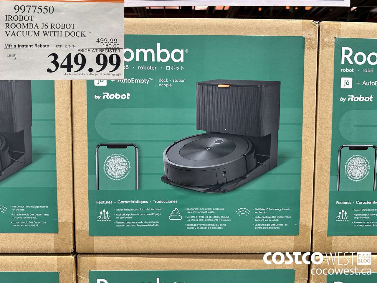 9977550 IROBOT ROOMBA J6 ROBOT VACUUM WITH DOCK ($150.00 INSTANT SAVINGS EXPIRES ON 2024-24-24) $349.99