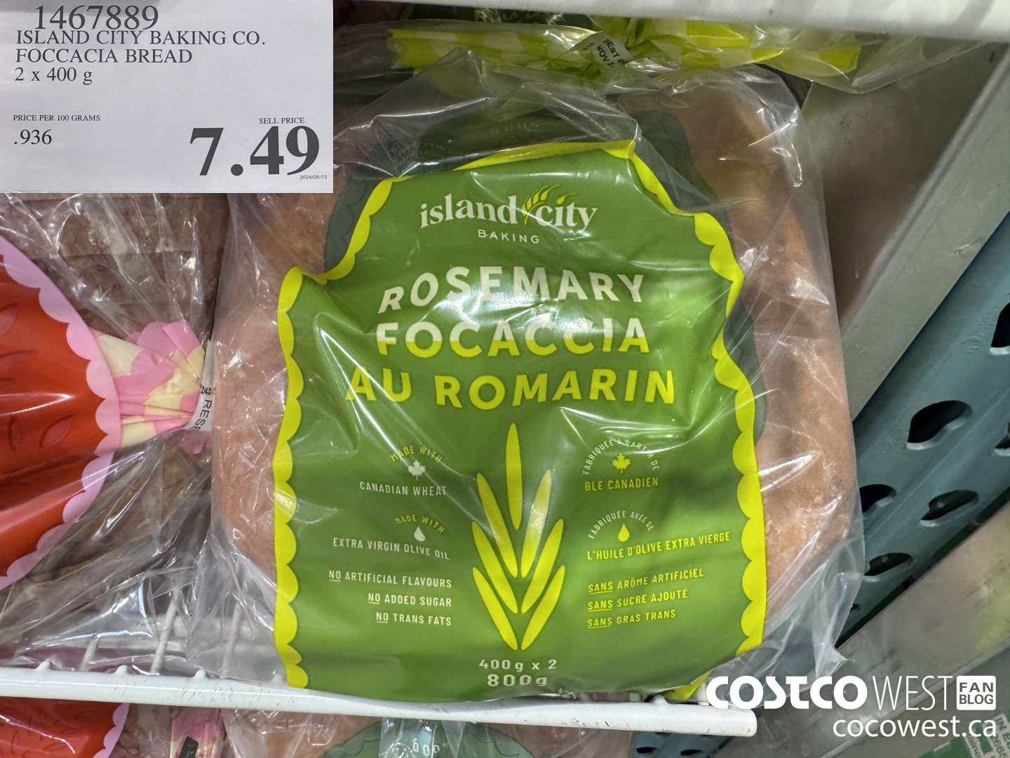 1467889 ISLAND CITY BAKING CO. FOCCACIA BREAD 2 x 400 g $7.49