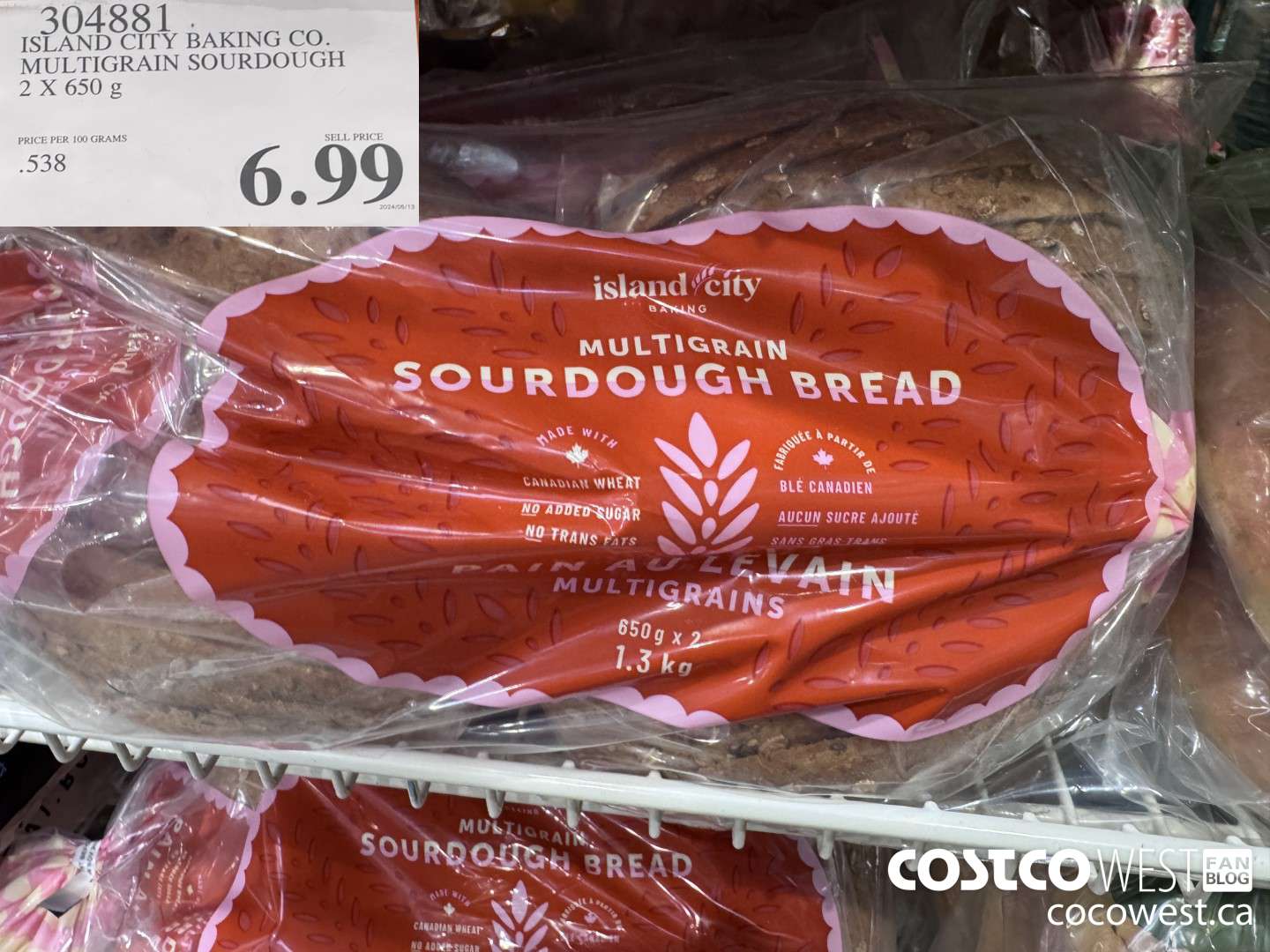 304881 ISLAND CITY BAKING CO. MULTIGRAIN SOURDOUGH SLICED 2 X 650 G $6.99