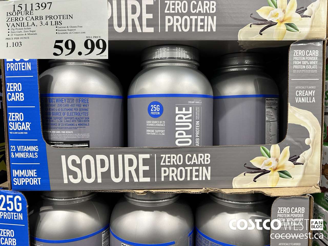 1511397 ISOPURE ZERO CARB PROTEIN VANILLA, 3.4 LBS $59.99