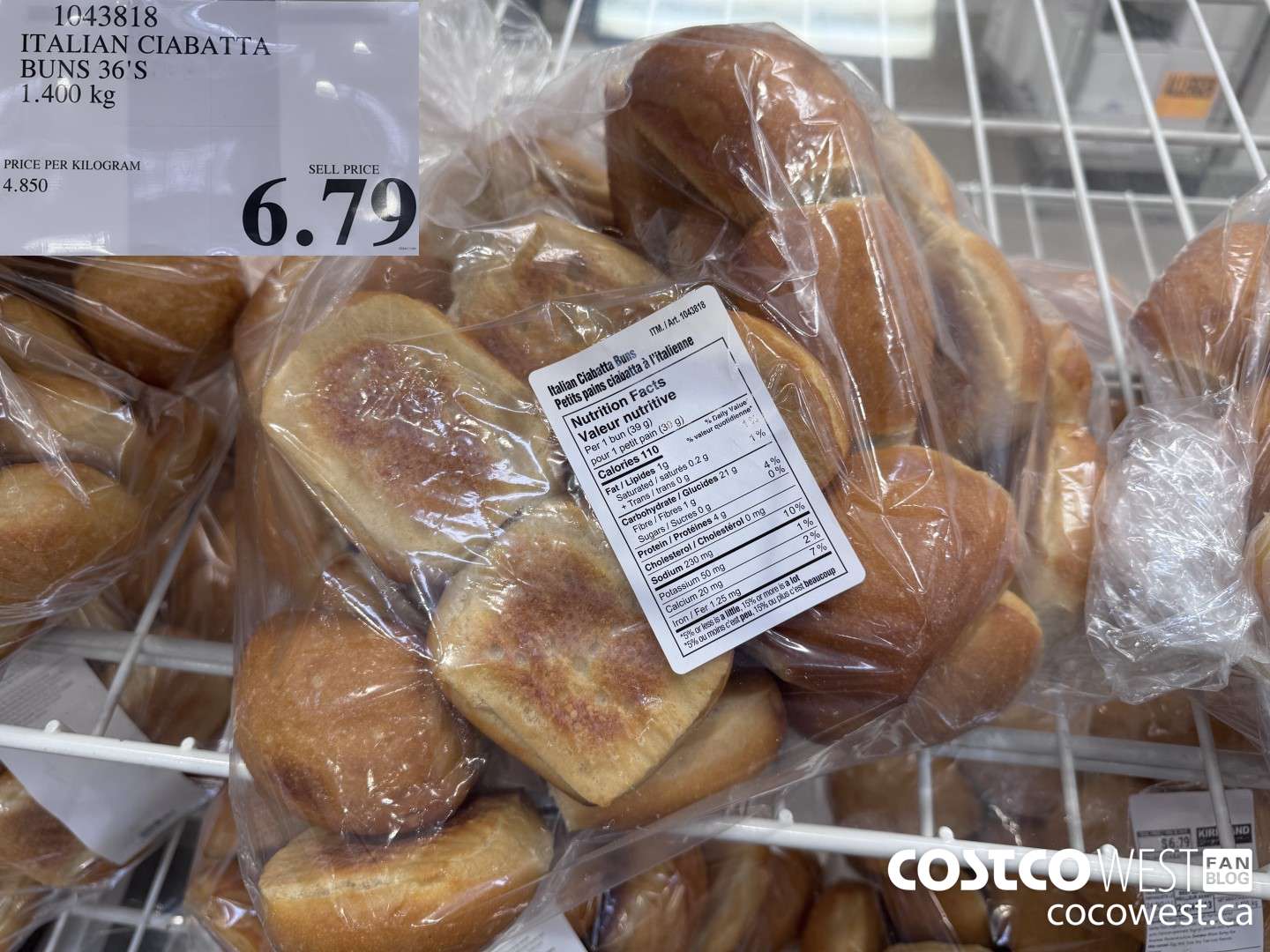 1043818 ITALIAN CIABATTA BUNS 36'S 1.400 KG $6.79