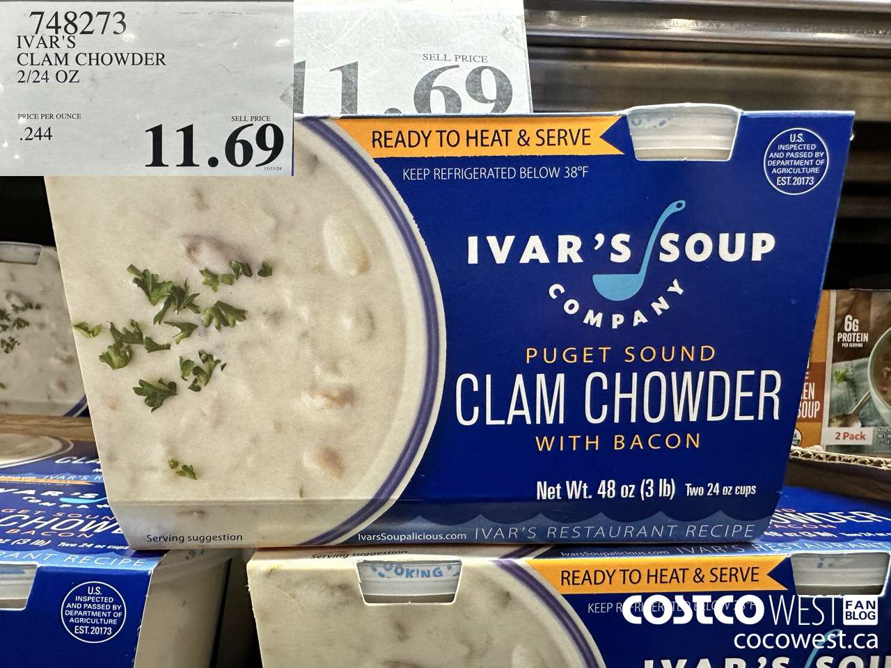 748273 IVAR'S CLAM CHOWDER 2/24 OZ $11.69