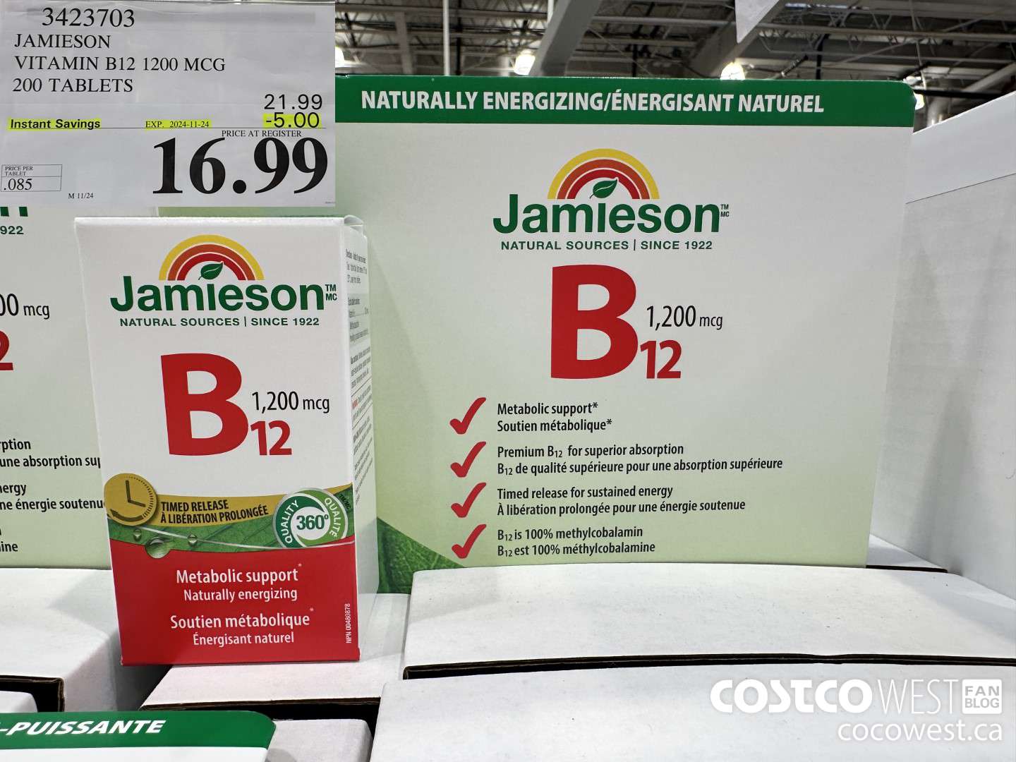 3423703 JAMIESON VITAMIN B12 1200MCG 200 TABLETS ($5.00 INSTANT SAVINGS EXPIRES ON 2024-11-24) $16.99