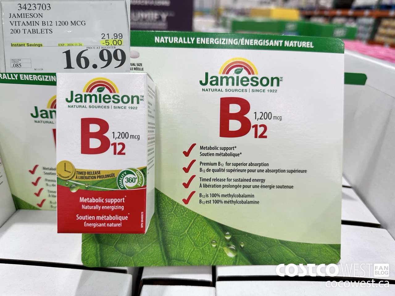 3423703 JAMIESON VITAMIN B12 1200MCG 200 TABLETS ($5.00 INSTANT SAVINGS EXPIRES ON 2024-11-24) $16.99