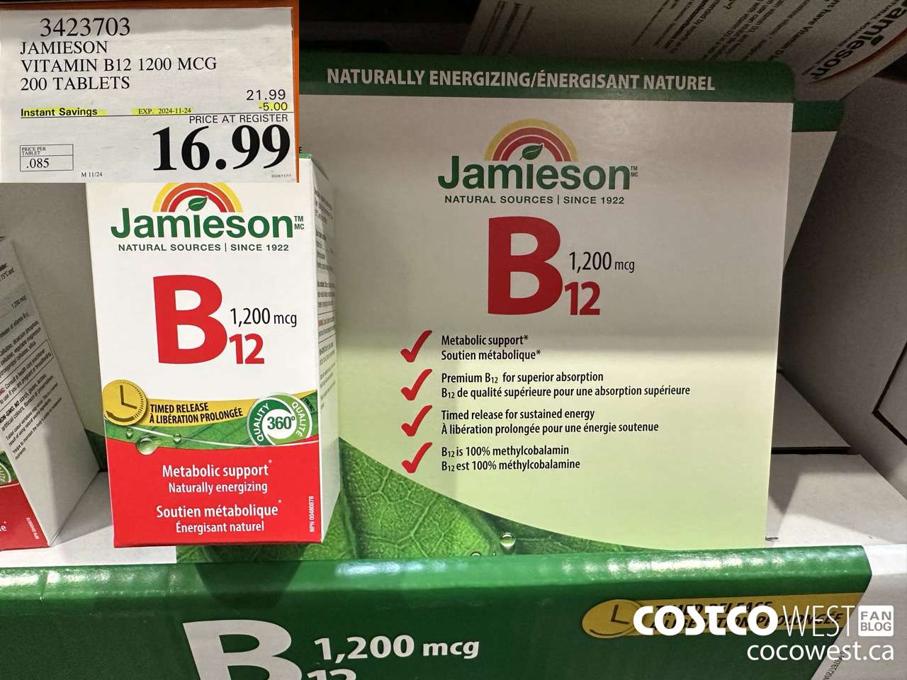3423703 JAMIESON VITAMIN B12 1200MCG 200 TABLETS ($5.00 INSTANT SAVINGS EXPIRES ON 2024-11-24) $16.99