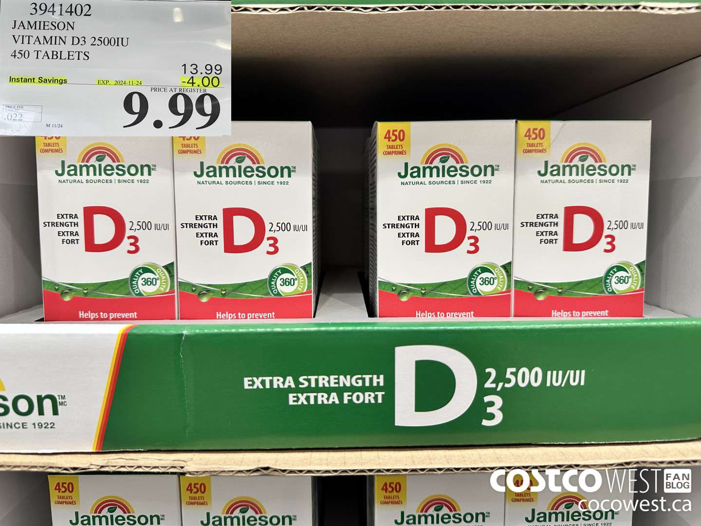 3941402 JAMIESON VITAMIN D3 2500IU 450 TABLETS ($4.00 INSTANT SAVINGS EXPIRES ON 2024-11-24) $9.99
