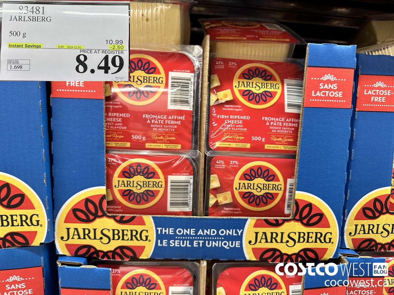 83481 JARLSBERG 500G ($2.50 INSTANT SAVINGS EXPIRES ON 2024-12-01) $8.49