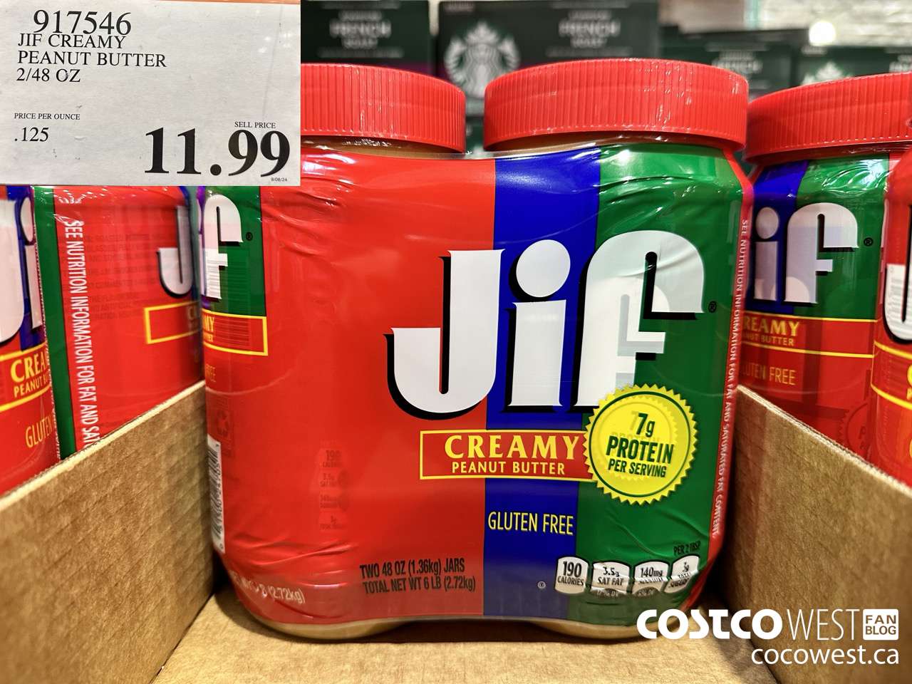 917546 JIF CREAMY PEANUT BUTTER 2/48 OZ $11.99