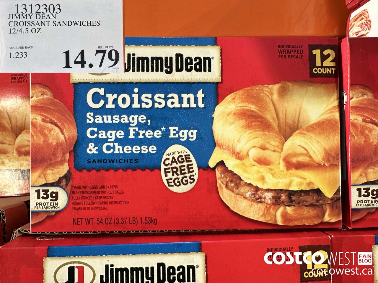 1312303 JIMMY DEAN CROISSANT SANDWICHES CAGE FREE 12/4.5 OZ  $14.79