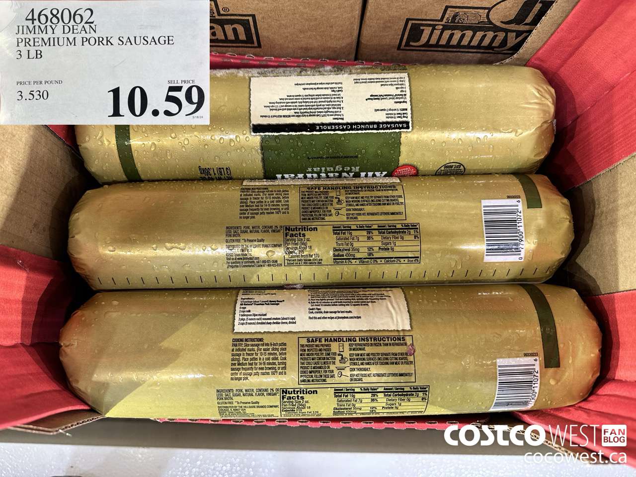 468062 JIMMY DEAN PREMIUM PORK SAUSAGE 3 LB $10.59