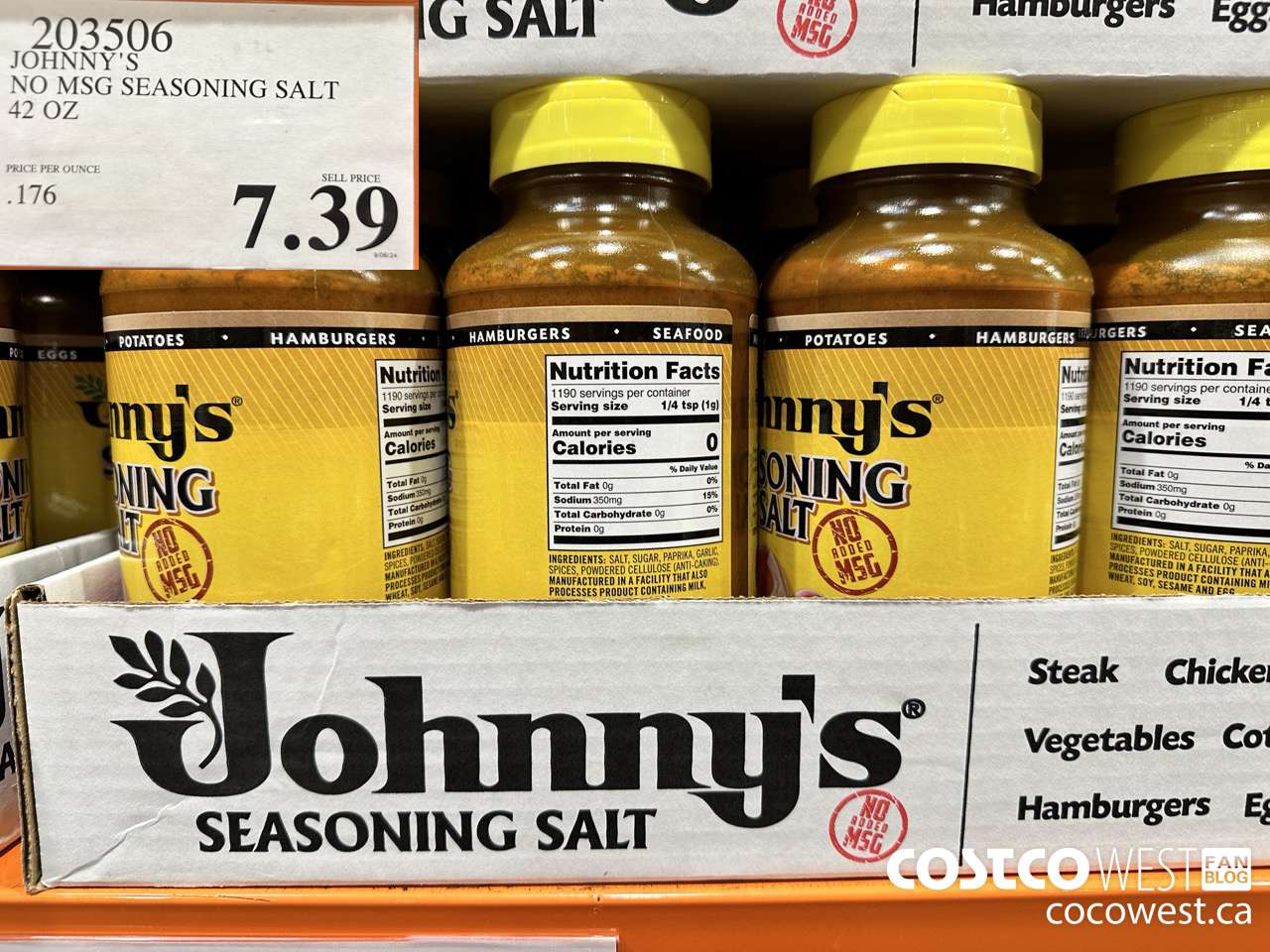 203506 JOHNNY'S NO MSG SEASONING SALT 42 OZ $7.39