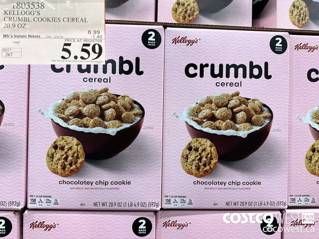 1803538 KELLOGG'S CRUMBL COOKIES CEREAL 20.9 OZ ($1.40 INSTANT SAVINGS EXPIRES ON 2024-12-01) $5.59